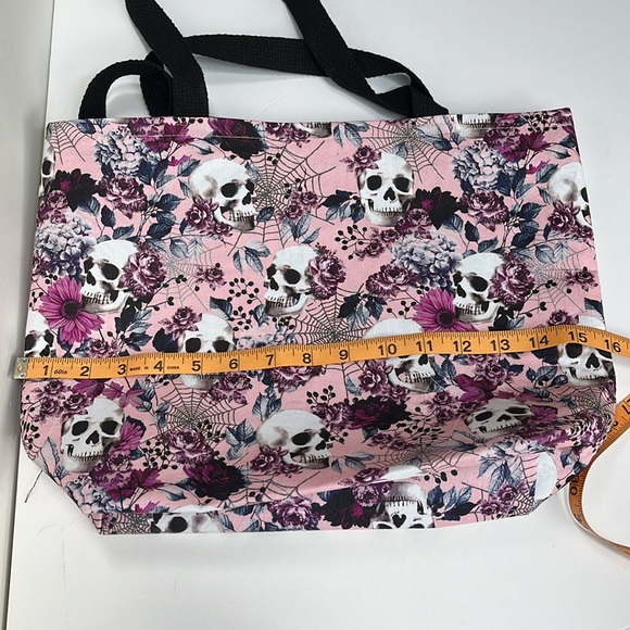 Handmade Floral Skull Tote Bag - Pink and Black - Picture 8 of 9